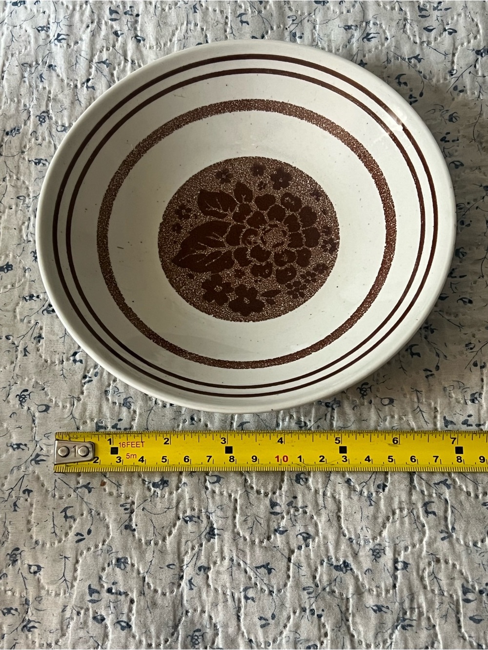 Vintage 1970s USA Stoneware Plates - Set of 6 Brown Floral Medallion Boho Dinner